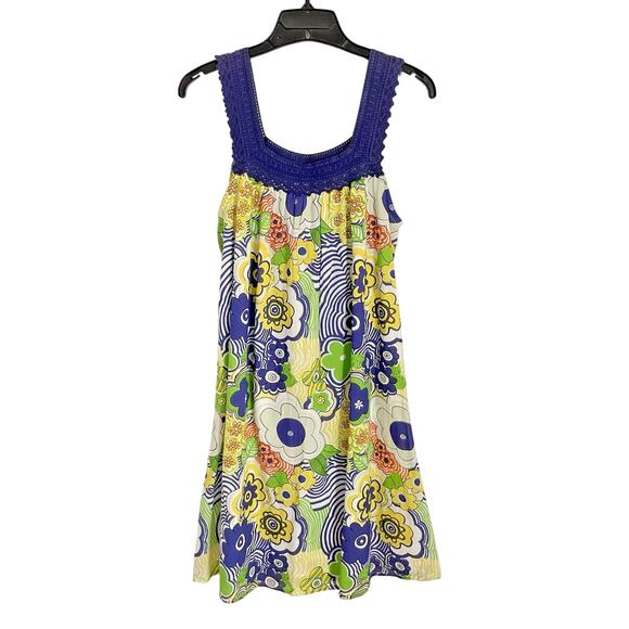 Vintage Adini S Groovy Floral Mini Dress India Cotton Y2K Psychedelic Boho - Picture 1 of 8
